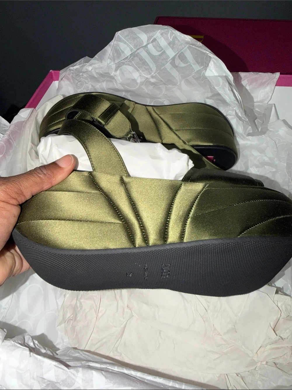 Emilio Pucci Olive Green Satin Platform Sandals
